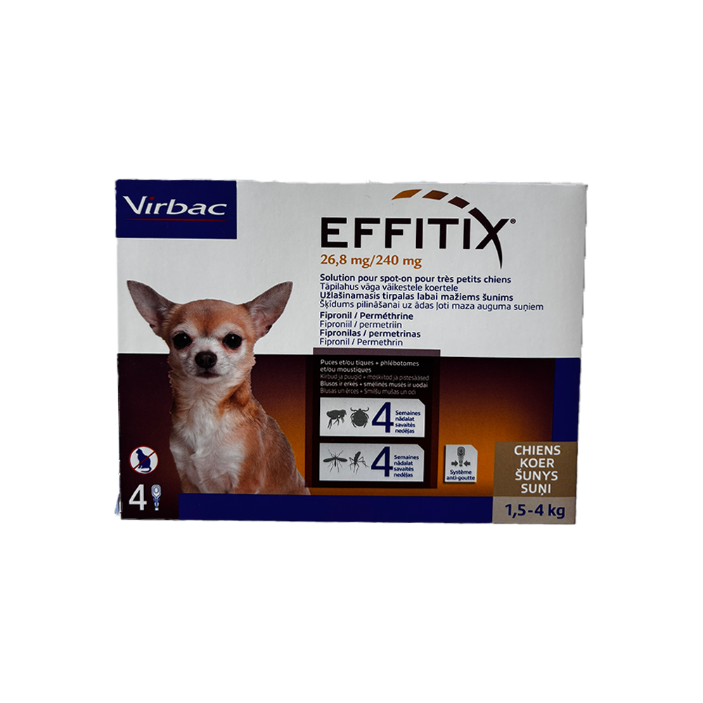 ანტიპარაზიტული წვეთები XS ძაღლისთვის Effitix 1,5-4 კგ (x4)