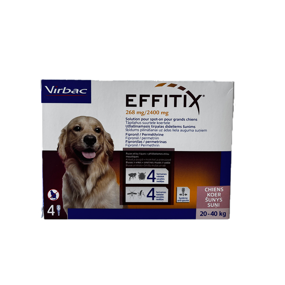 ანტიპარაზიტული წვეთები L ძაღლისთვის Effitix 20-40 კგ (x4)