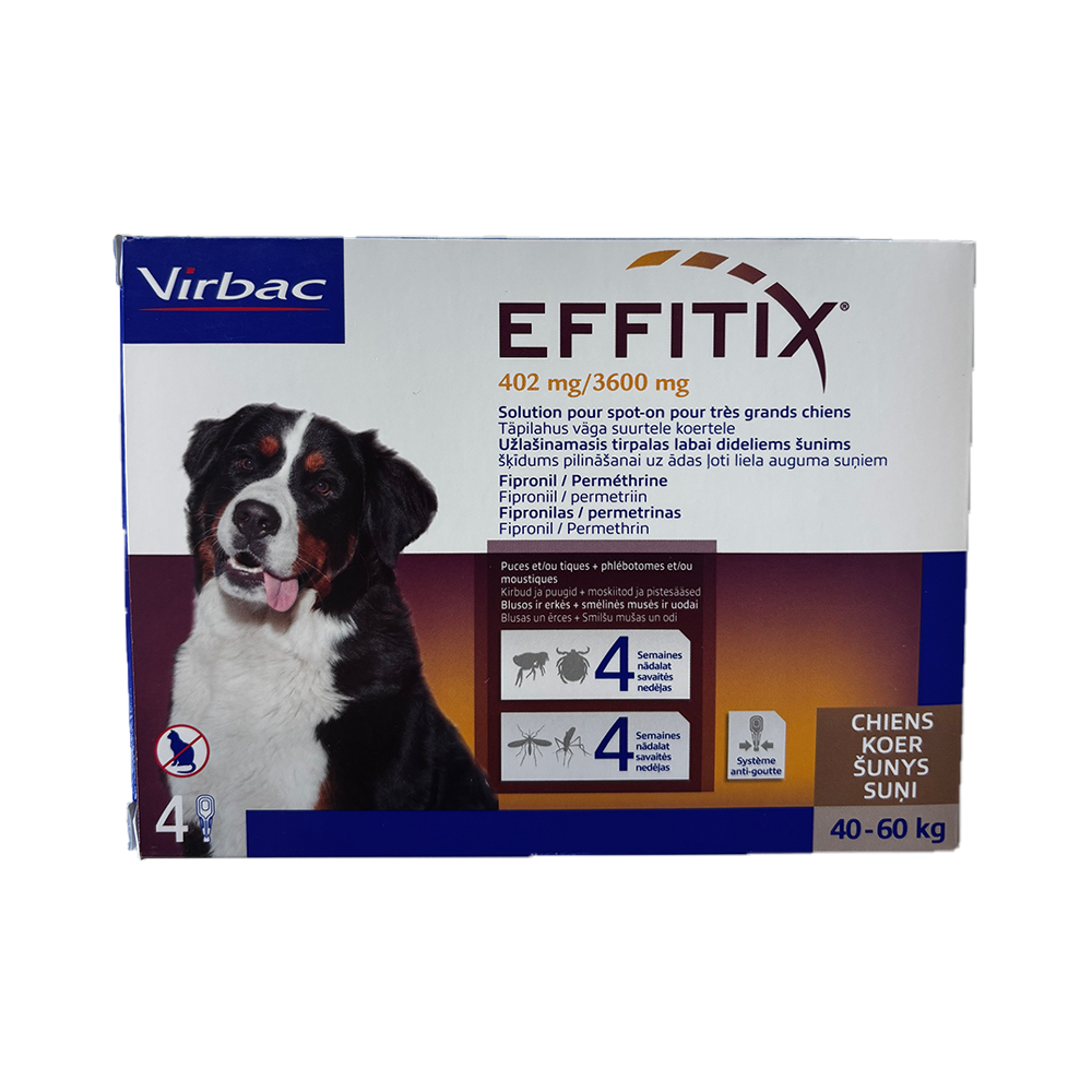 ანტიპარაზიტული წვეთები XL ძაღლისთვის Effitix 40-60 კგ (x4)