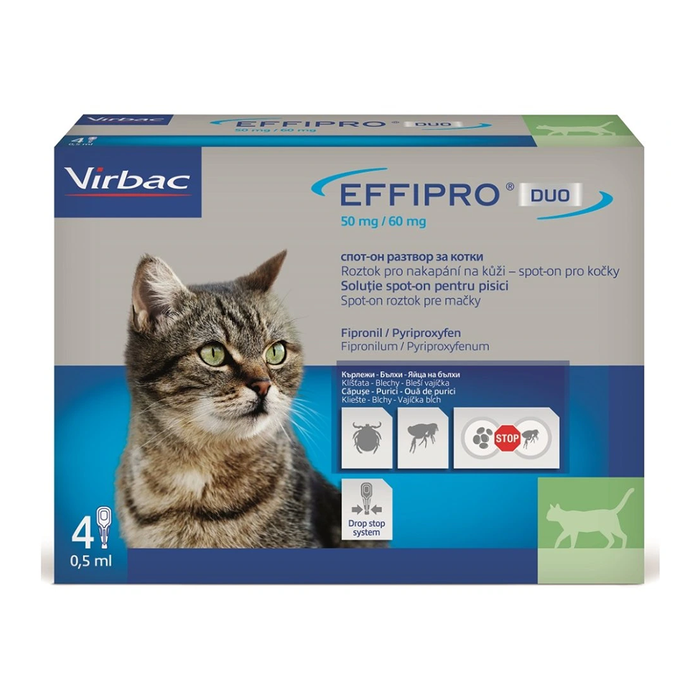 ანტიპარაზიტული წვეთები კატისთვის Effipro 1-6 კგ (x4)