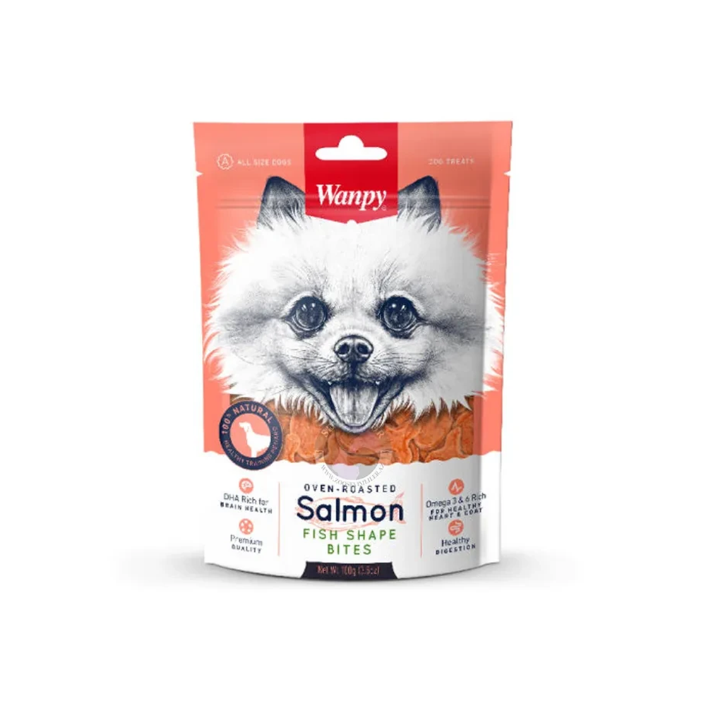 სნექი ძაღლისთვის Wanpy Salmon Fish Shape Bites 100 გრ