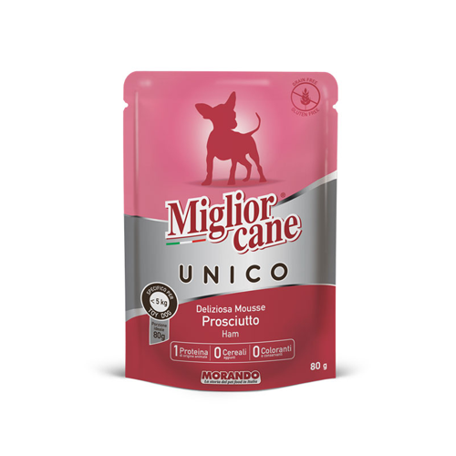 მორანდო Unico პაუჩი მინი ზომის ძაღლისთვის ლორით 80 გრ