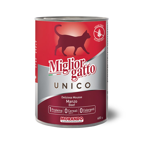 მორანდო Unico ქილა კატისთვის საქონლის ხორცით 400 გრ