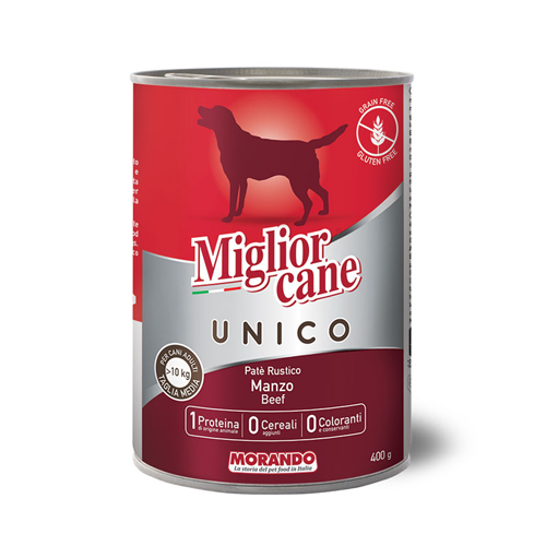 მორანდო Unico ქილა ძაღლისთვის საქონლის ხორცით 400 გრ