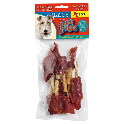 ანტოსი ძაღლის სნექი Duck D'light Flags 100 გრ
