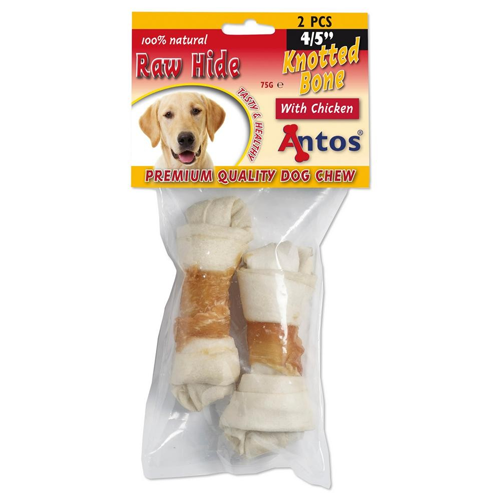 ანტოსი ძაღლის სნექი Raw Hide White Chicken Knotted Bone 75 გრ